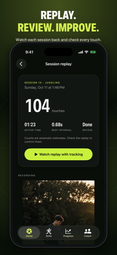Session replay with each touch marked on the timeline.