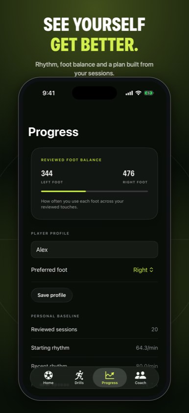 Progress screen comparing sessions over time.