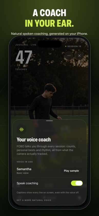 Voice coach setup with captions for spoken cues.